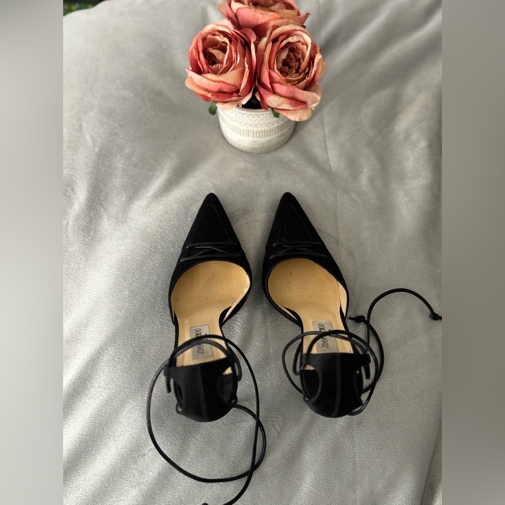 Jimmy Choo Satin Fabric Lace-Up Pointed Toe Shoes - Picture 7 of 13